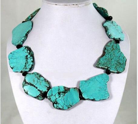 

Shining Crystal Turquoise Slice Handmade Princess Necklace Woman Gift Party, Silver