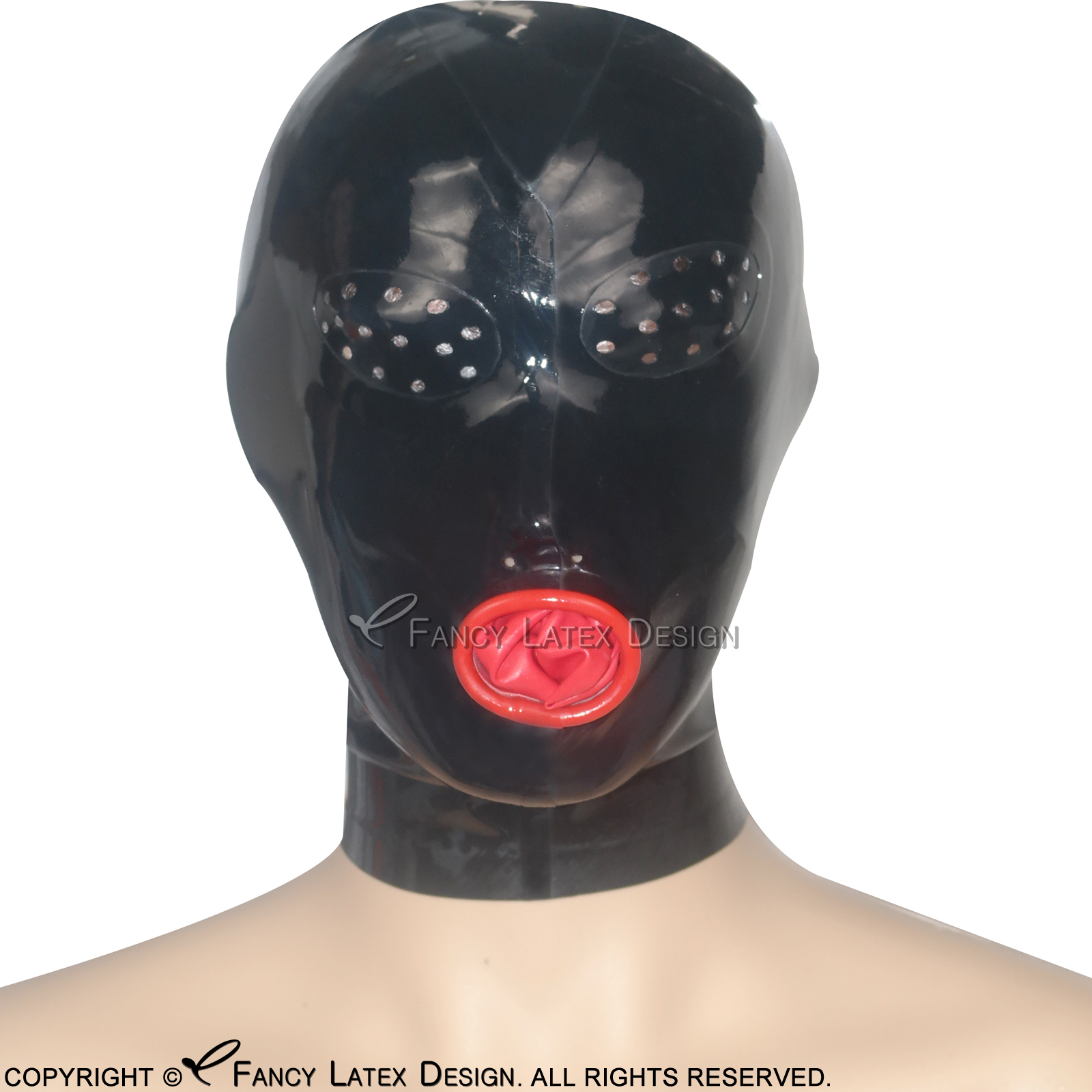 

Black And Red Sexy Latex Hood With Small Holes On Eyes Zip At Back Open Nose Rubber Mask 0015, Silver