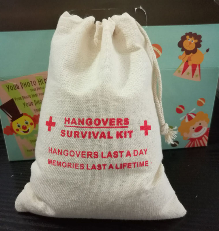 

Hangover Kit Linen Gift Bag 15x21cm Party Candy Favor Sack Makeup Jewelry Drawstring Pouch