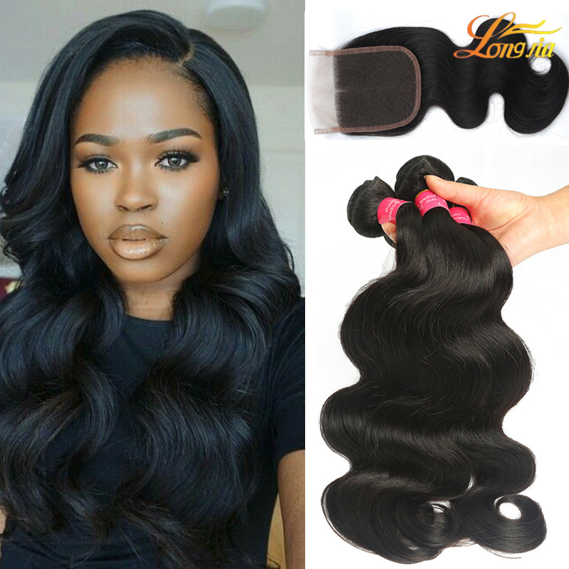 

Factory 4x4Lace Closures 100% Unprocessed Brazilian Body Wave Human Hair 4Bundles With Cheap Lace Closure Best Quality Natural Color