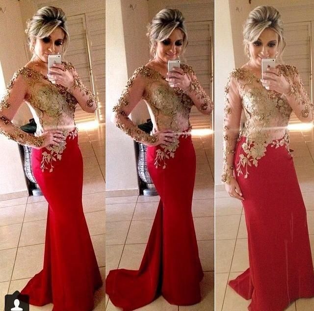 red and gold long sleeve dress