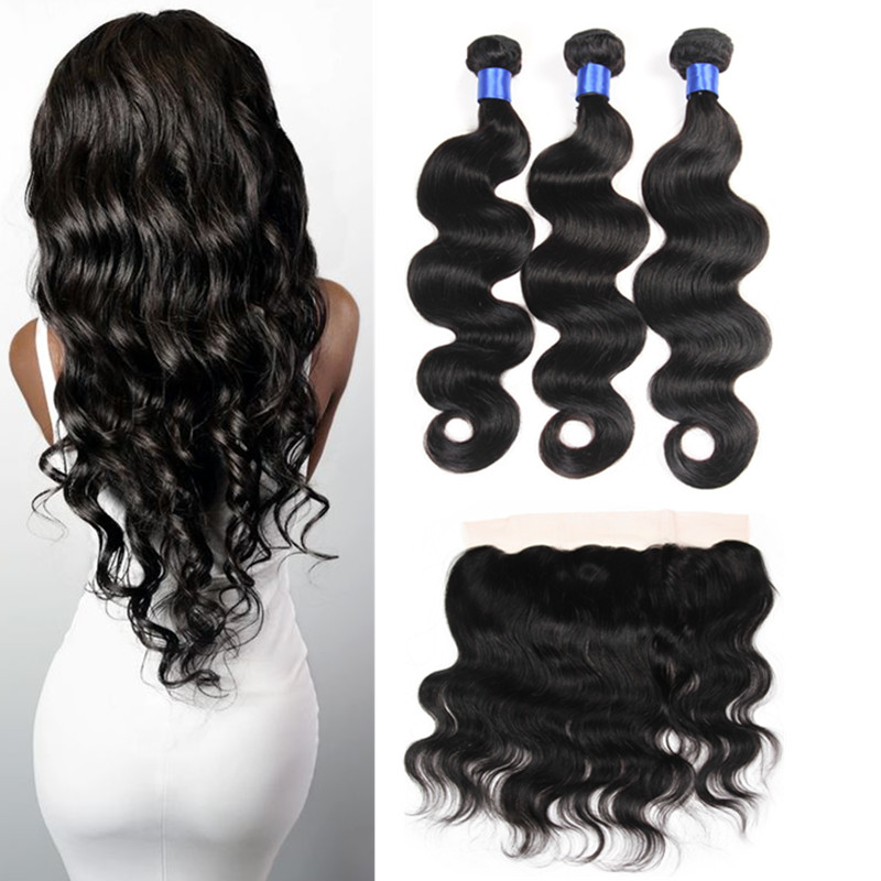 

8A Mink Peruvian Virgin Human Hair Body Wave With Lace Frontal Closure 3 Bundles With 13x4 Ear to Ear Lace Frontal Weaves Hair, Straight+closure