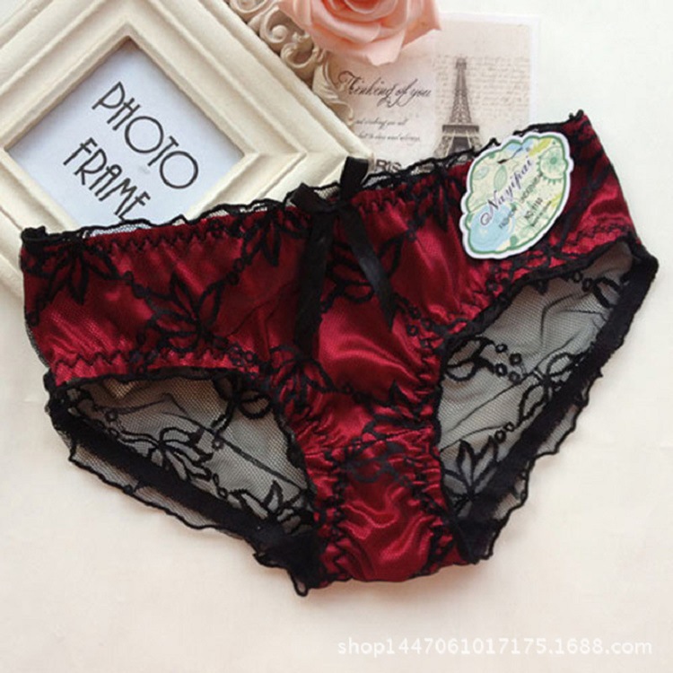 

Wholesale  Size Korean Version High Quality Fashion Lady Sexy Pure Cotton Lace Underwear Female Low Waist Panties Briefs Women, Watermelon red