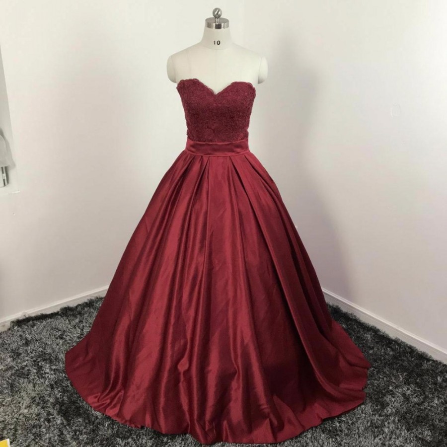 

100% Real Image Ball Gown Quinceanera Dresses Sweetheart Lace Satin Ruffles Plus Size Prom Dresses Dark Red Sweet 16 Dresses Lace Up, Chocolate