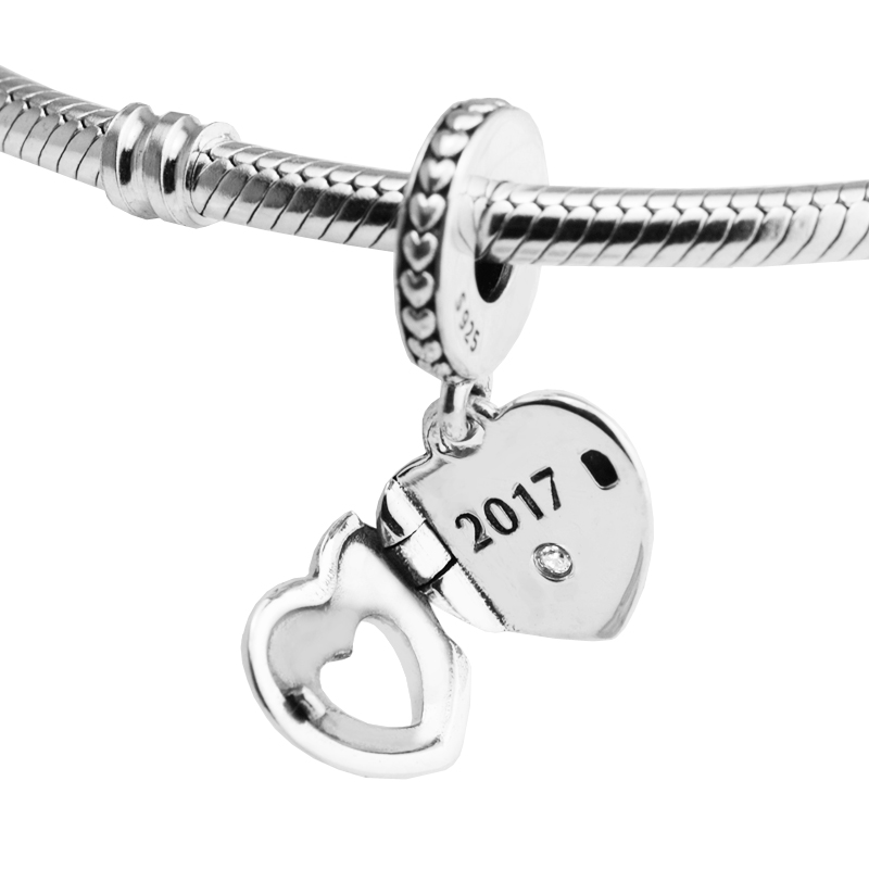 925 sterling silver jewelry Club Charm Diamond beads heart pendant fit pandora bracelet & necklace for woman making charms-image-401176458