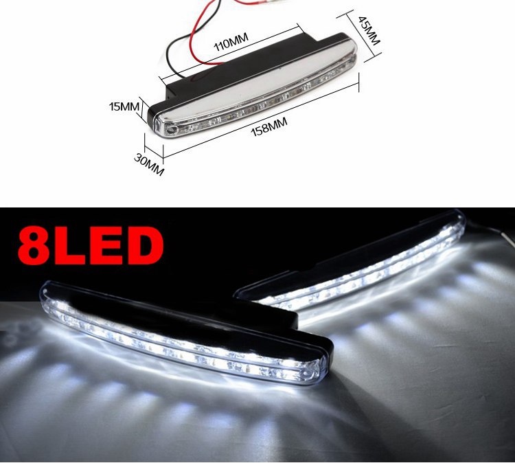 

2Pcs/Set DC 12V 8W 8LED Universal Car Daytime Driving Running Light DRL Head Lamp Super White Color Waterproof External Led Car Styling