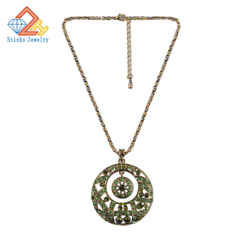 

Big Circle Pendant Necklace Austrian Crystal Sweater Chain Long Necklace For Women OL Party Gifts 2 Colors Large Necklace Bijoux