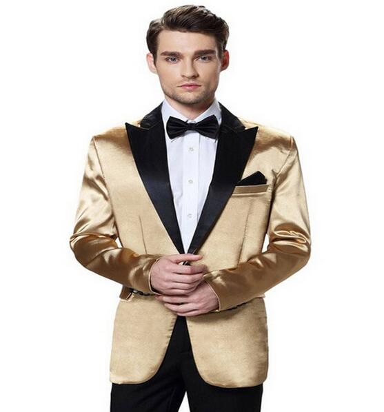 

Wholesale- 2017 Custom Made Men' Gold Jacket Black Lapel Soft Party Wedding Suits For men Slim Fit Blazer Jacket+Pants+Bow New Design Dres, Gray