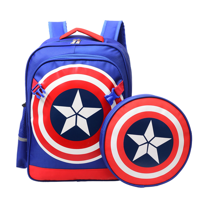 

New US captain backpack boys and girls bag 6-12 years old shoulder bag waterproof detachable shield bag, Blue