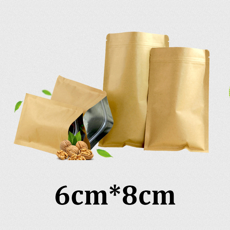 

6x8cm small sachet food grade packaging flat resealable brown kraft paper zipper bag
