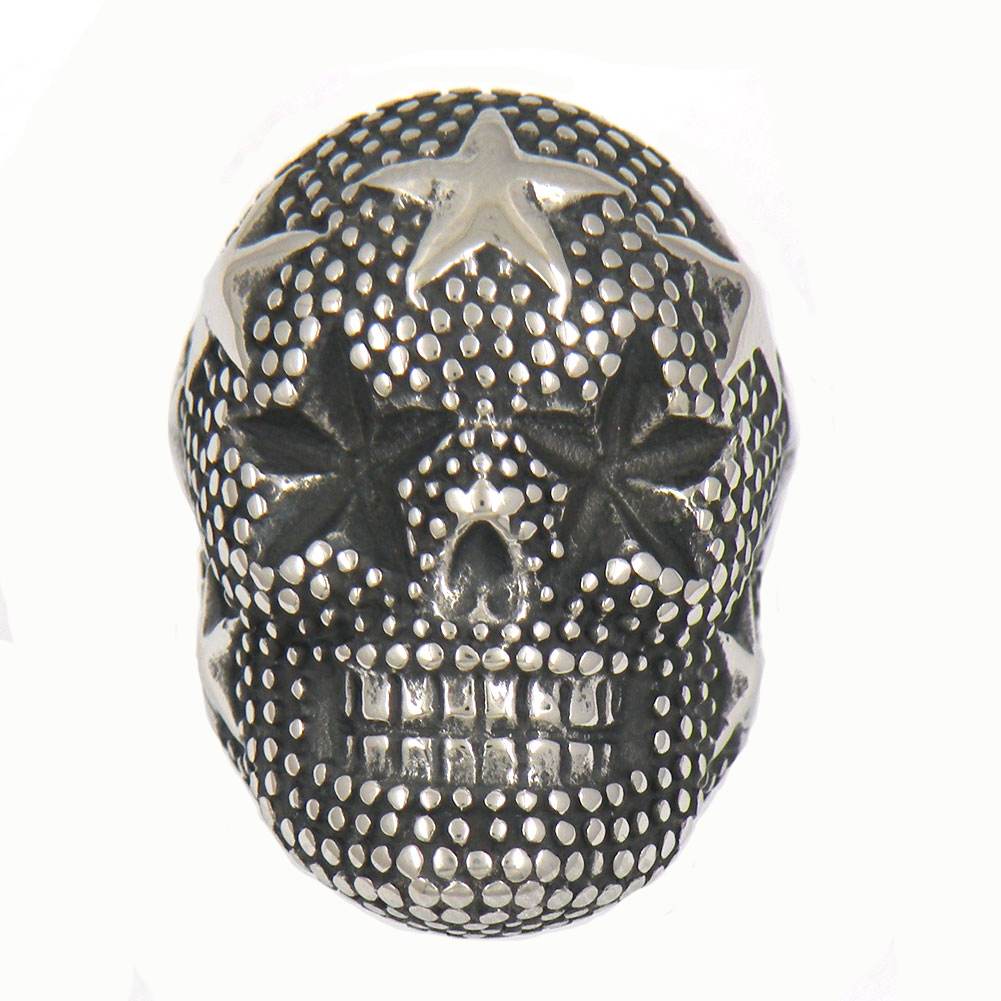 

FANSSTEEL STAINLESS STEEL PUNK VINTAGE MENS JEWELRY STAR SKULL HEAD BIKER RING GIFT FOR BROTHERS SISTERS 13W85