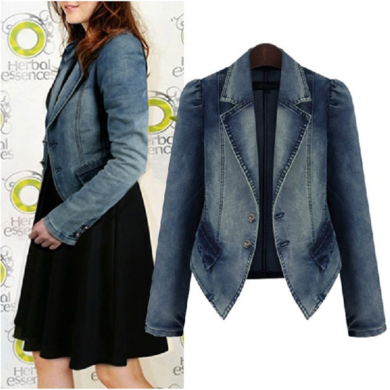 

Wholesale- YONO New Fashion Women Jacket Short Slim Denim Jaqueta Ladies Denim Suit Casaso Fenimino Jeans Full Sleeve Europe Plus Size 5XL, Blue