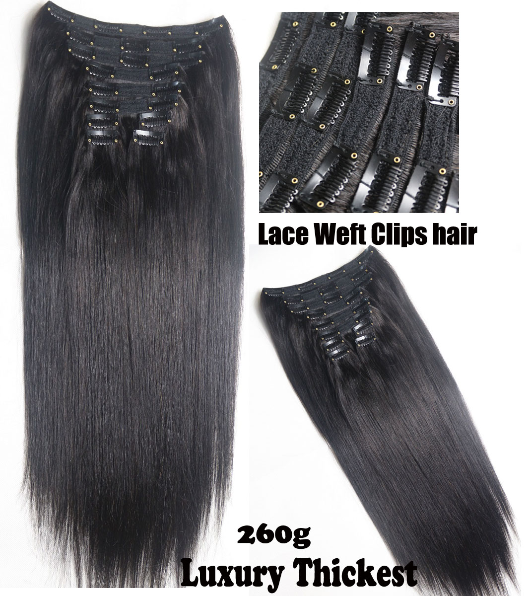 

20"-28" 100% Brazilian Remy Human hair Clips in/on Human Hair Extension 10pcs set Lace Double Weft Full Head 250g 300g 350g 400g