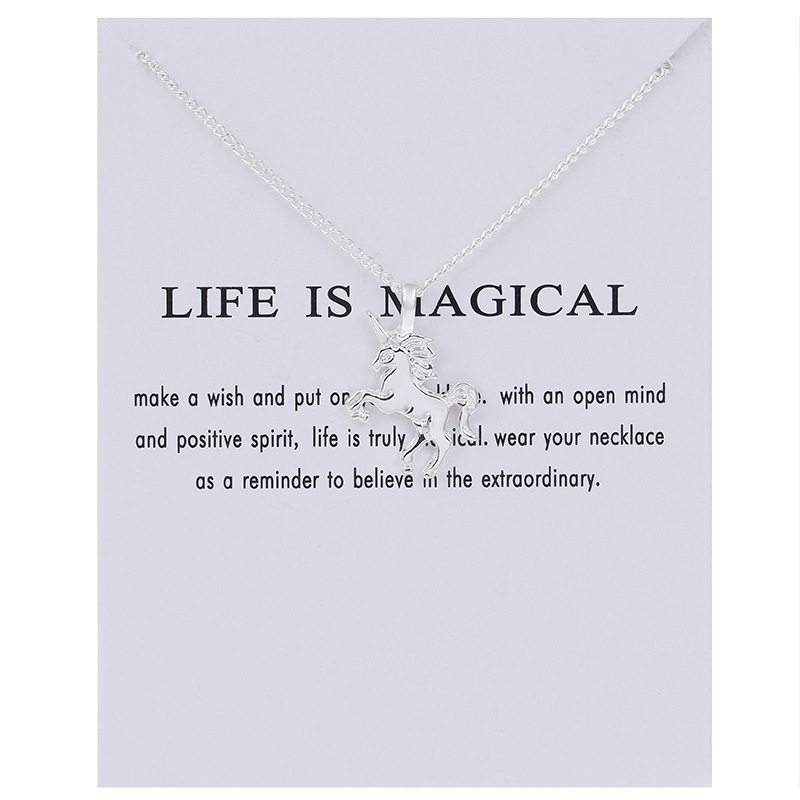 

30PCS Fairy Tale Unicorn Necklace Animal Gold/Silver Pendant Chain Necklace Jewelry Wish Card Gift for Women