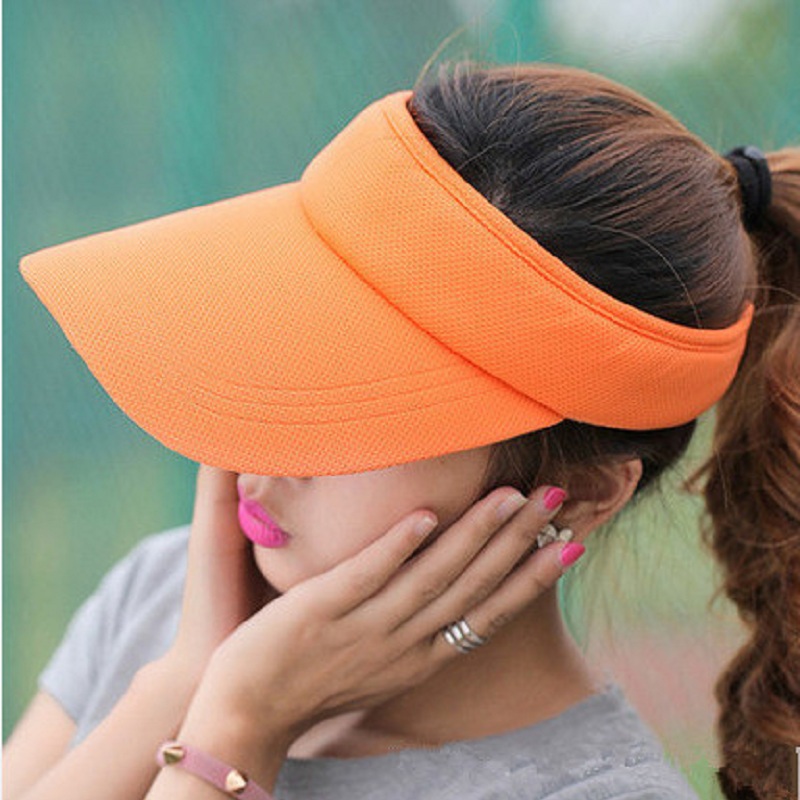 

2017 Summer Unisex Visor Empty Top Sun Hat Solid Brim Elastic Band Caps Beach UV Protection Hats For Men And Women, Beige