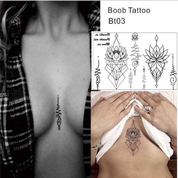 

BT03 1 PIECE Under Boob Sternum Temporary Tattoo with Unalone, Spiritual Symbols,Loutus Pattern Body Art