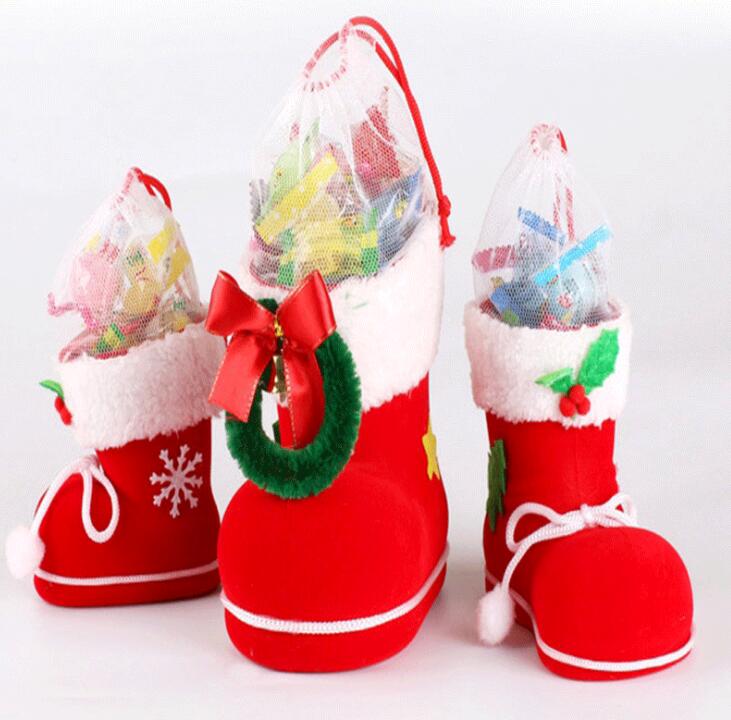 

3 Size Christmas Supplies Flocking Boots Christmas Creative Gift Socks Candy Box For Christmas Decoration FP03
