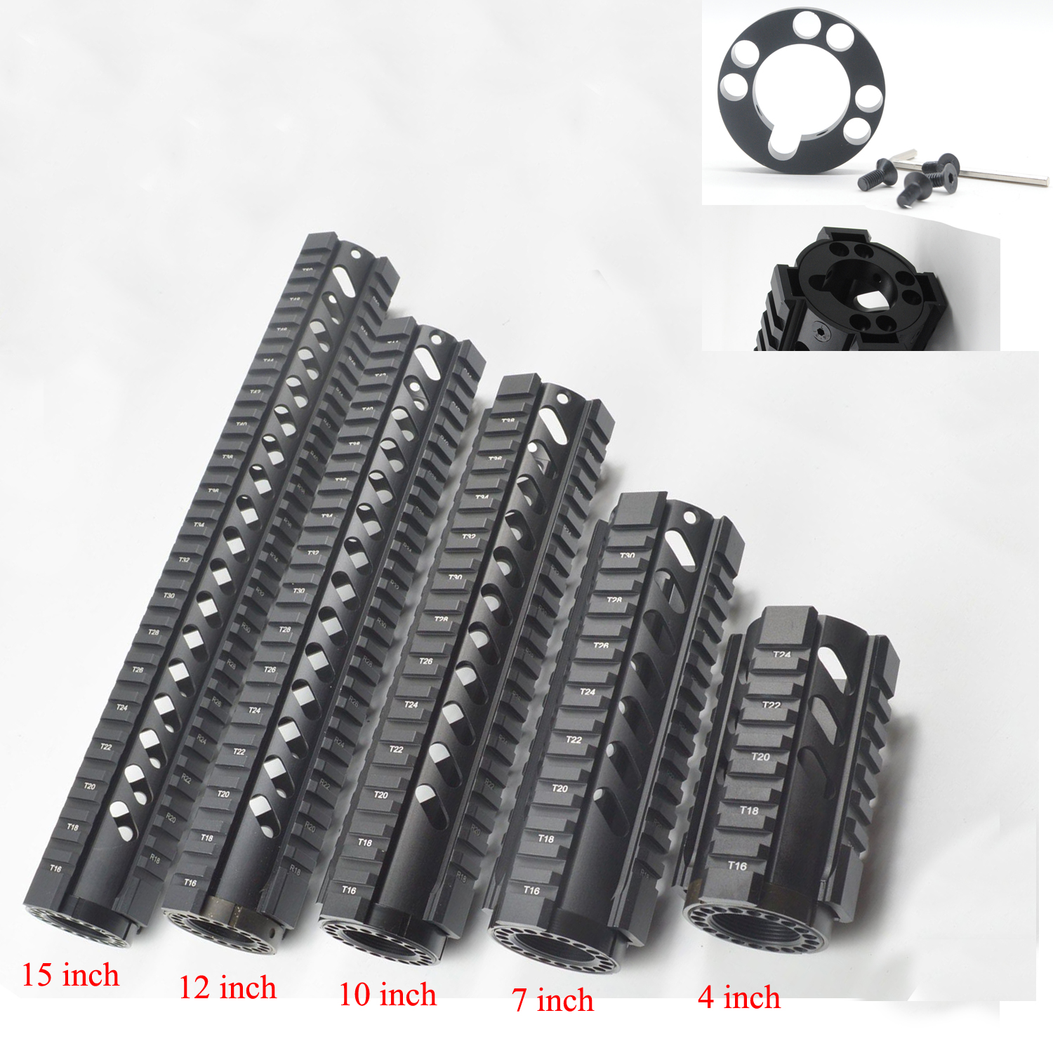 

4'' 7'' 10'' 12'' 15'' Length Quad Rail Handguard Mount System with/without Front End Cap, Black