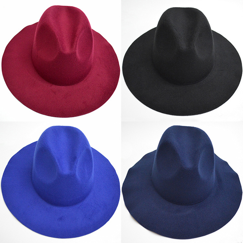 

New Women Wool Felt Fedora Hats Soft Fashion Ladies Wide Brim Hats Female British Style Retro Top Hat Spring Winter GH-66, Blue;gray