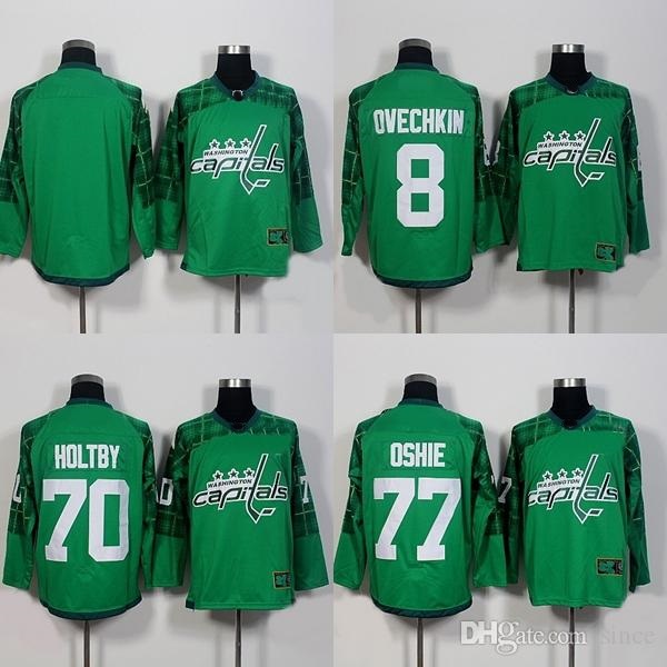 Factory Outlet Men 's Washington Capitals # 8 Alex Ovechkine # 70 Braden Holtby # 77 T.J. Oshie Green New Hot Sale maillots de hockey livraison g