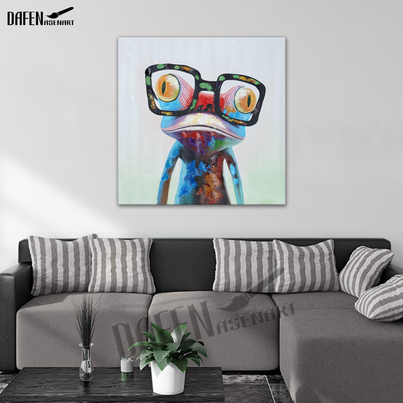 

Happy Frog Wearing Glasses Cartoon Animal Handpainted Oil Painting on Canvas Modern Abstract Wall Art Bedroom Decoration
