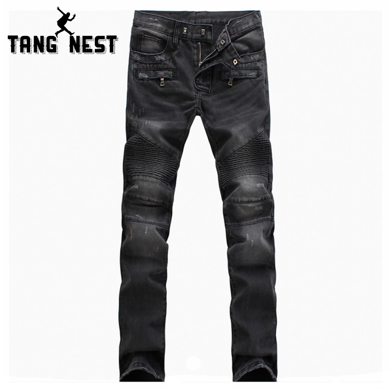 

Wholesale-TANGNEST New Arrival Cool Design Fashion High Quality Autumn Denim Pants Casual Comfortable Full Length Jeans Male MKN744, Light blue