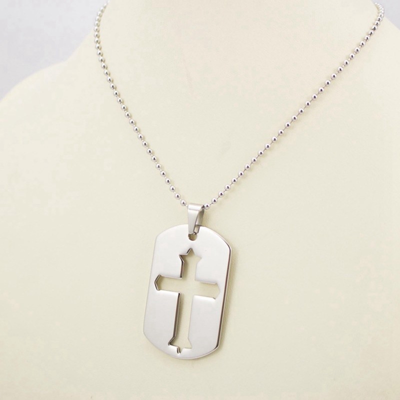 

Dog Tag Pendant Cross Collar Necklace Silver Hollow Cut Cross 50mm*30mm Pendant Chokers Necklace Mens Jewelry