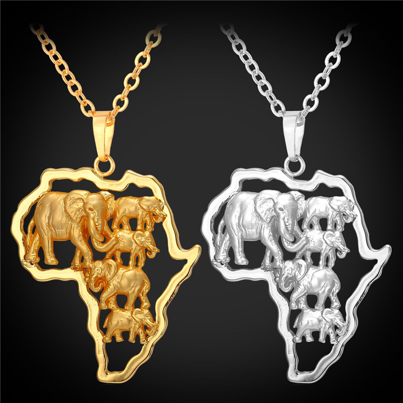 

Africa Elephant Necklace 18K Gold Plated For Fashion Trendy Women African Map Necklaces Pendants Men Jewelry