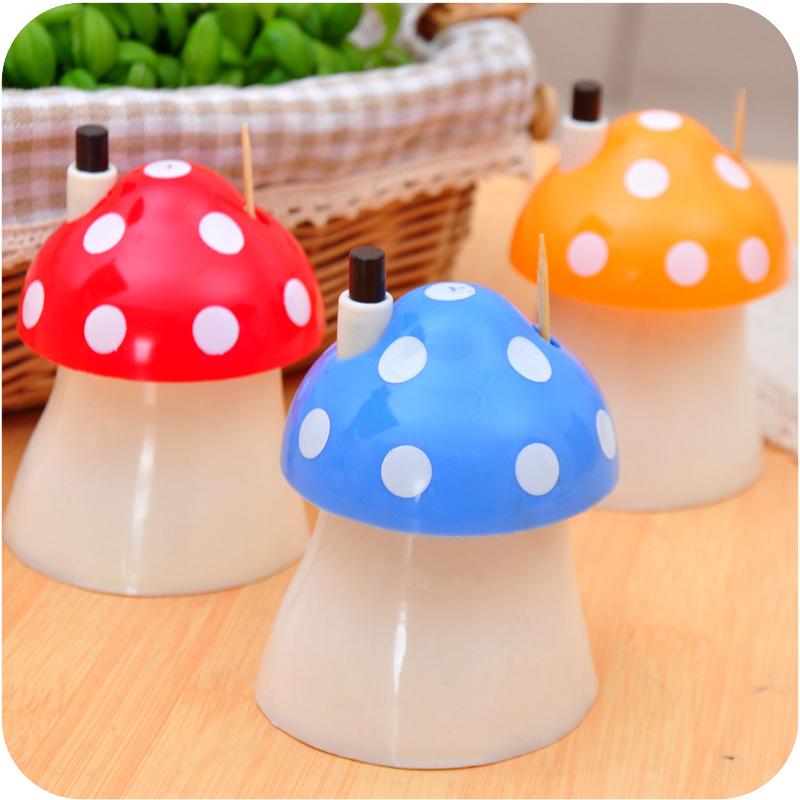 

Wholesale- Creative gift cute home kitchen Supplies automatic mushroom toothpick box Toothpick Holders color mixed #70002
