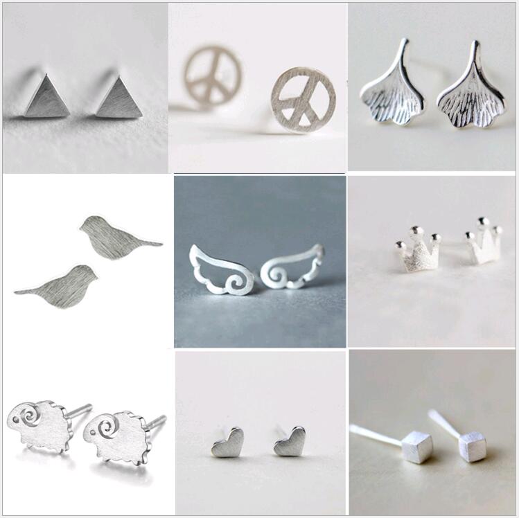 

50 Pairs Mix 30 Designs 925 Silver Plated Jewelry New Hot wire drawing Animal Stud Earrings for Women Girls Free Shipping