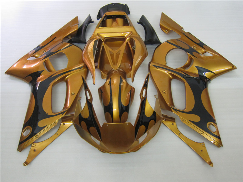 

Motorcycle plastic fairings for Yamaha YZF R6 98 99 00 01 02 gold black fairing kit YZFR6 1998-2002 OT41, Same as picture