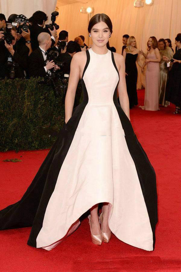 

Celebrity Red Carpet Dress White and Black Evening Dresses Satin A Line Sleeveless Celebrity Dress Custom Made Formal Prom Gowns, Pink