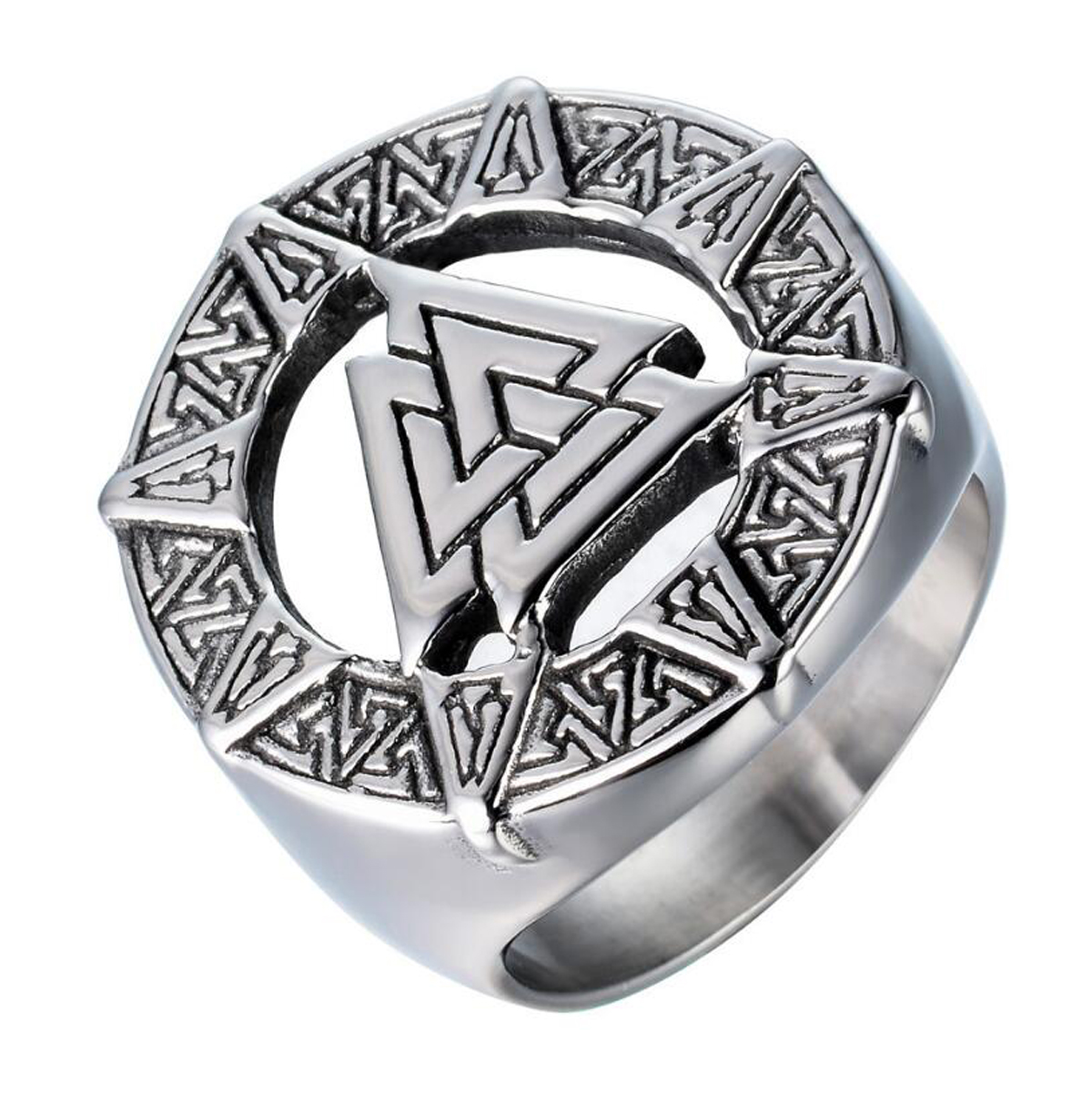 Valknut Icelandic Scandinavn Odin Symbol Norse Vikin Stainless Steel Rings for Men Silver Size 7-12