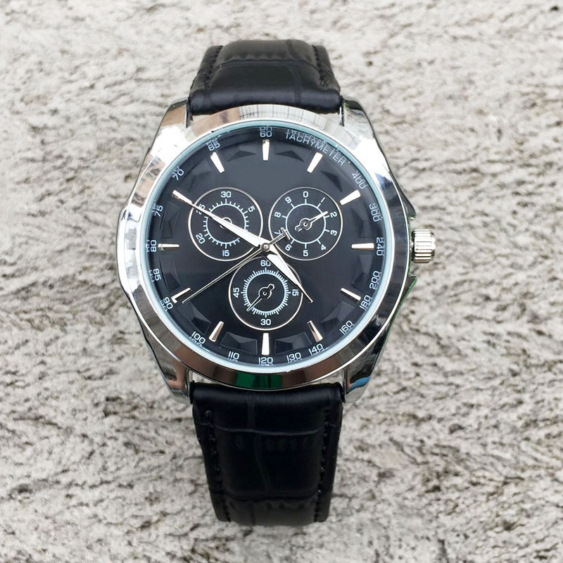 

Fashion Brand 1853 Women's men's 3 dials style leather strap Quartz wrist watch 6470, Slivery;brown