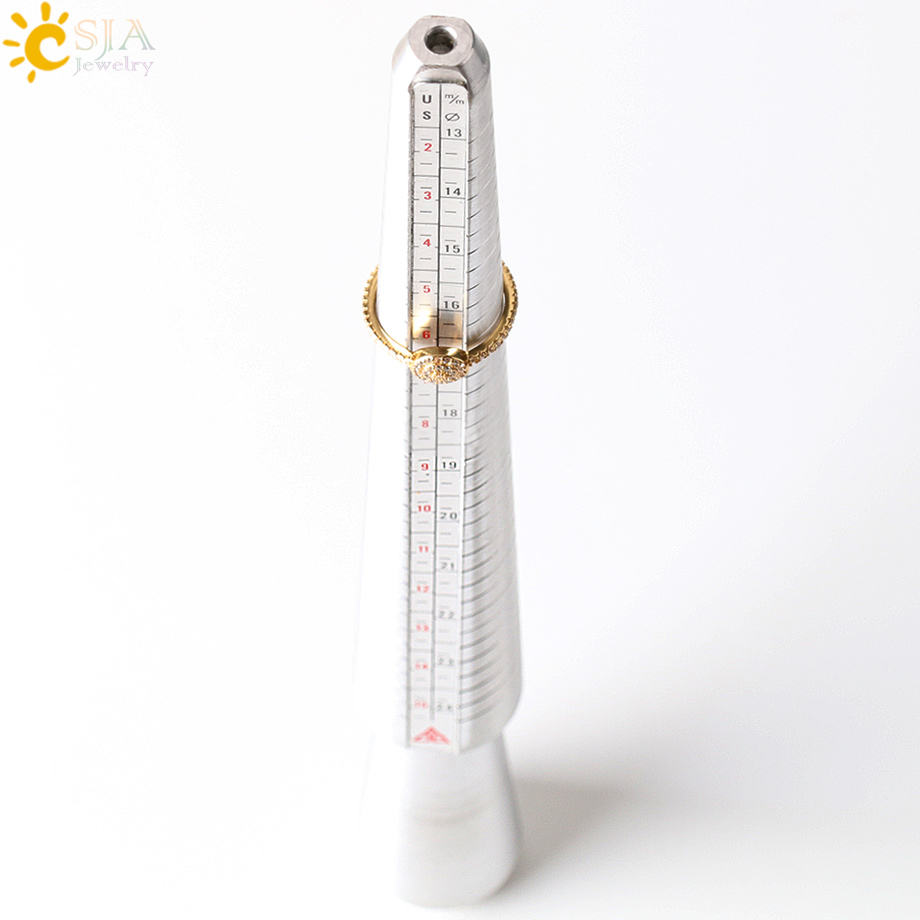 

CSJA High Quality Aluminum Ring Sizer Mandrel Gauge Finger Jewelry Making Tool Jewelers Measure Stick US HK JP EU 4 Measurement Scales E352
