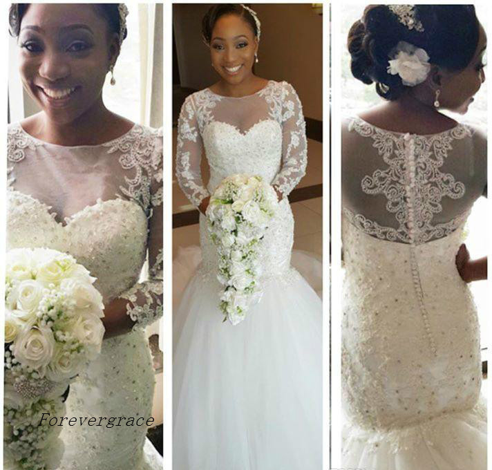 

Vintage Saudi Arabia Dubai Mermaid Wedding Dress Sheer Lace Appliques Long Sleeves Garden Formal Bridal Gown Plus Size Custom Made, Pink