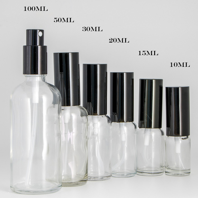 

10ml 15ml 30ml 50ml 100ml Clear Glass Spray Bottles with Black Fine Mist Sprayer for Essential Oils, Perfume, Misting Aromatherapy