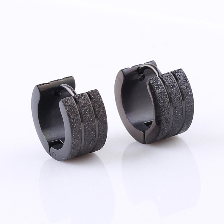 Hot Fashion Small Hoop Earrings Stainless Steel Silver Gold Black Round Sand Surface Wide Hoop Huggie Earrings For Men Women-image-400605425