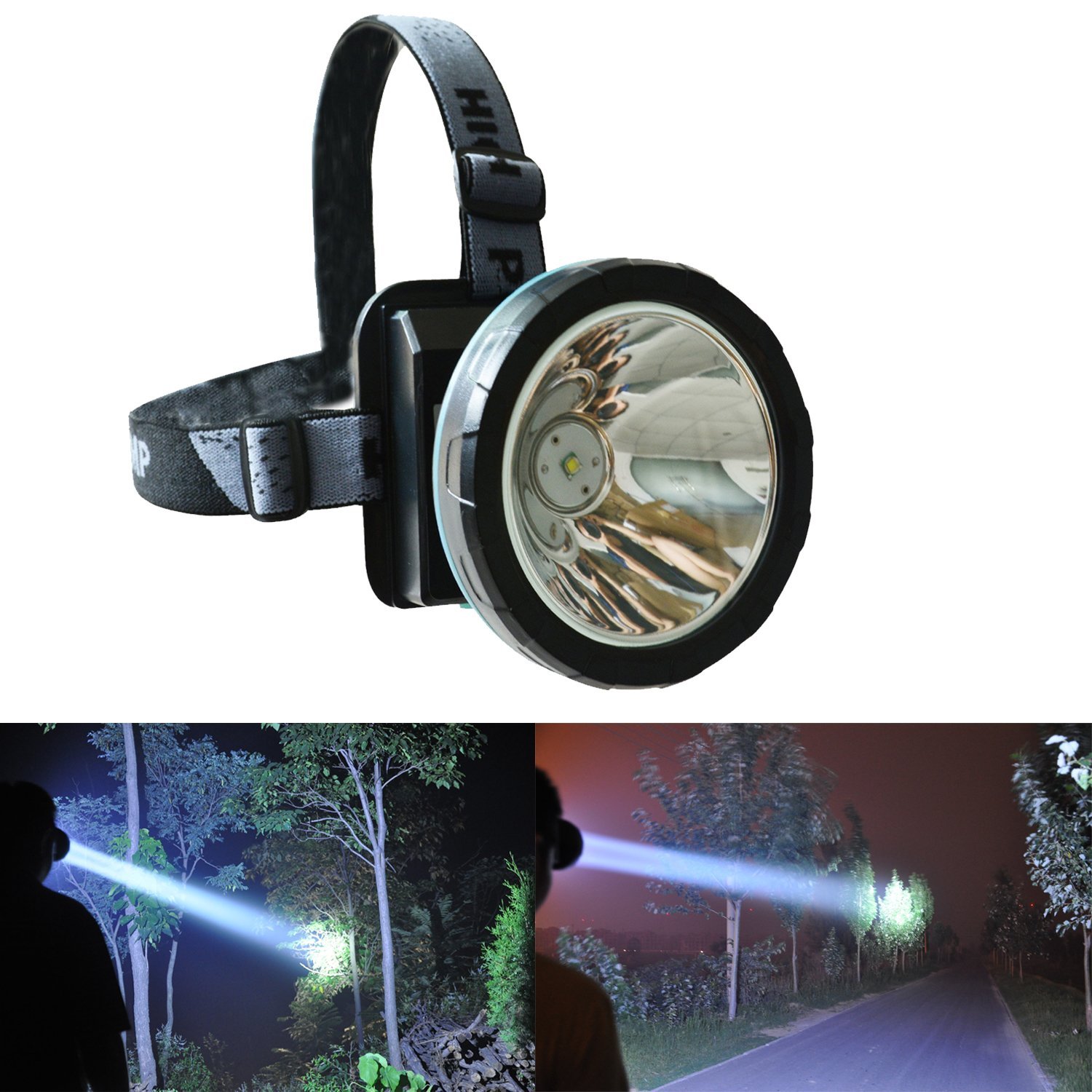 Lithium DEL Light Head Lamp Lampe Minière Miner Camping Randonnée Pêche Sans Fil