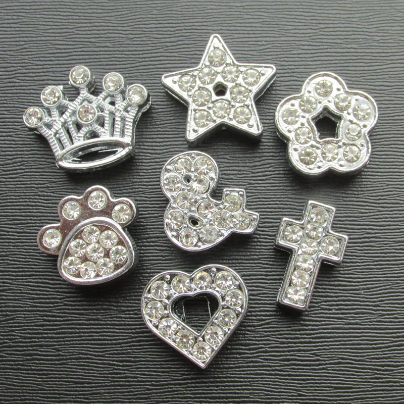 

100pcs/lot Zinc Alloy full Rhinestone Slide parts pet collars bands DIY slider accessories charms wholesale