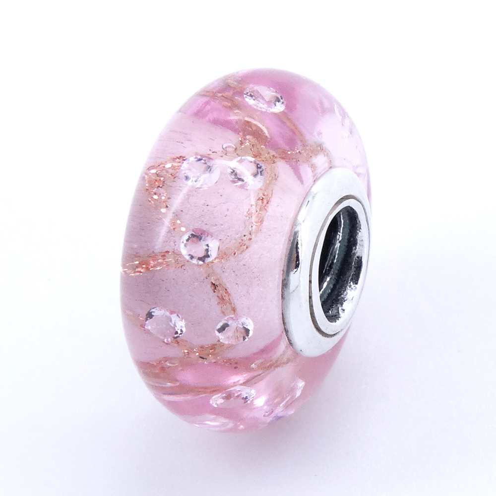 Pink Glitter Murano Charm glass beads fit pandora charms bracelet & bangle for woman jewelry finding 925 sterling silver jewelry 2017 summer-image-401218935