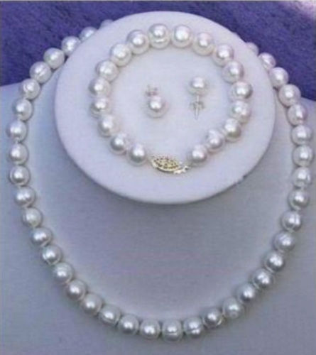 Ensemble de boucles d'oreilles, collier, bracelet et boucles d'oreilles en perles de culture blanches véritables de 7 à 8 mm
