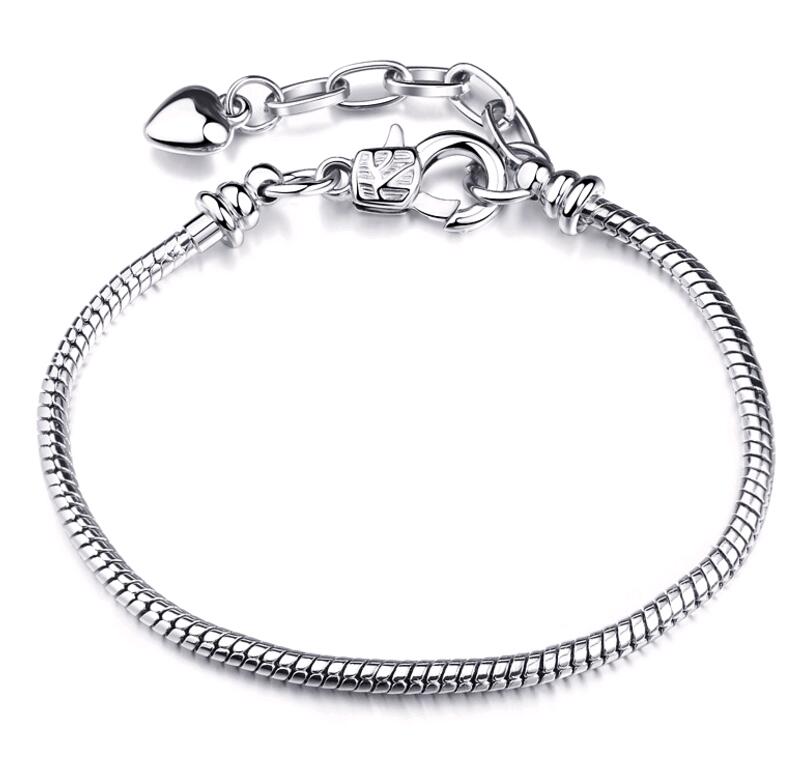 

8 Inches 22cm 925 Silver Plated Snake Chain fit European Charm Beads Bracelet Lobster Clasps Detachable