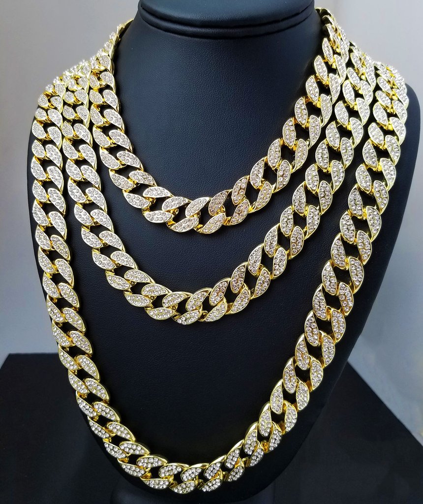 

Whosale 16Inch 18Inch 20Inch 22Inch 24Inch 26Inch 28Inch 30Inch Iced Out Rhinestone Gold Silver Miami Cuban Link Chain Men Hiphop Necklace