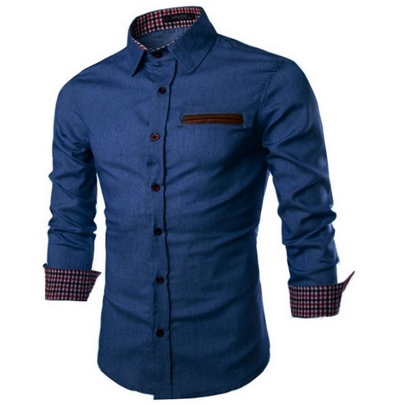 

Wholesale- 2016 Mens Formal Business Shirts Casual Solid Color Long Sleeve Cowboy Dress Shirts Camisa Masculina Casual Shirts XXXL DDWQ, Dark blue shirt