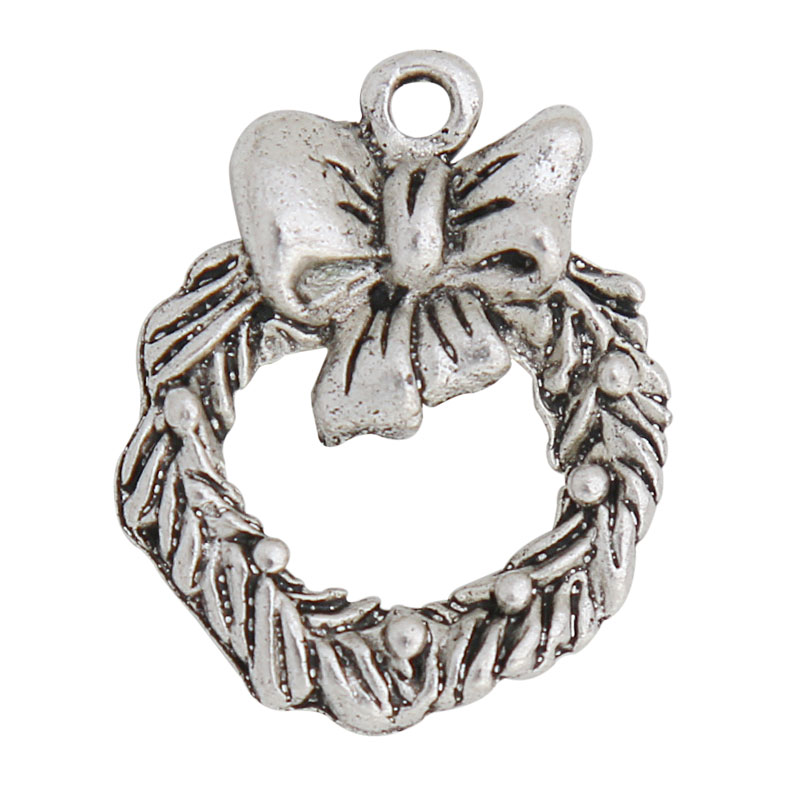 

Wholesale Vintage Tibetan Silver Alloy Christmas Wreath Metal Bowknot Charms For Earrings Necklaces Making 16*20mm 100pcs/lot AAC1308