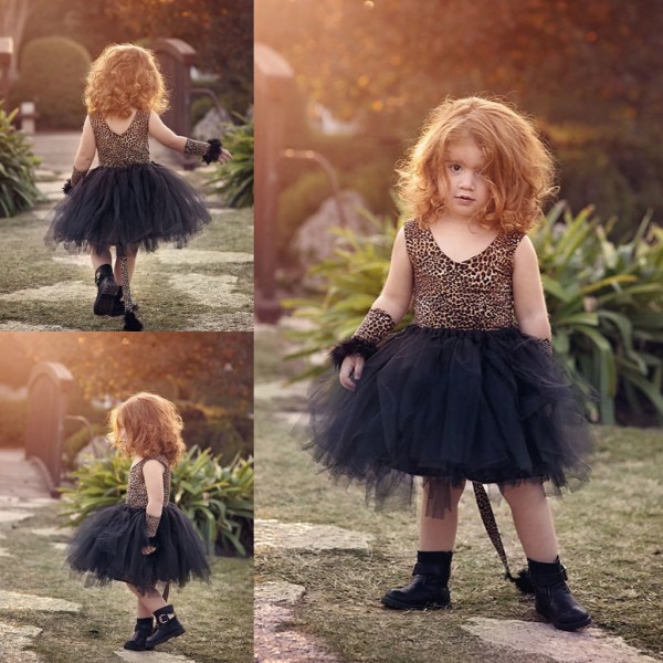 

Little Black Sexy Flower Girl Dresses For Wedding Leopard Pattern Ball Gown Tulle Girls Casual Wear Knee Length, White