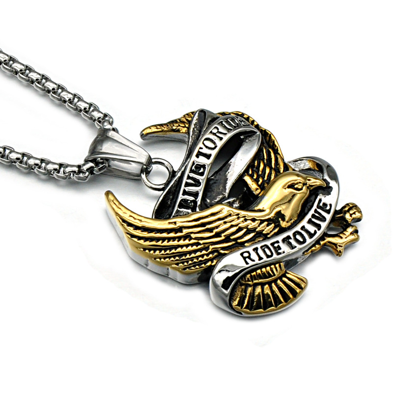 

316L stainless steel Biker Necklaces Mens Ride to live Letter Eagle Charms pendants Long Necklace For men Fashion Jewelry Accessories