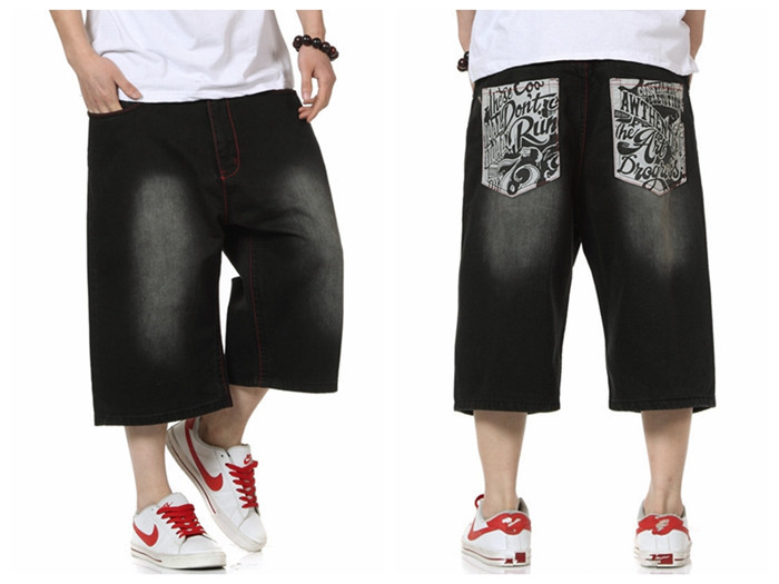 

Wholesale-Summer Style Hip Hop Baggy Loose Printed Pants for Men Denim Jeans Shorts Mens Shorts Plus Size 30-46 FS4941, As pic