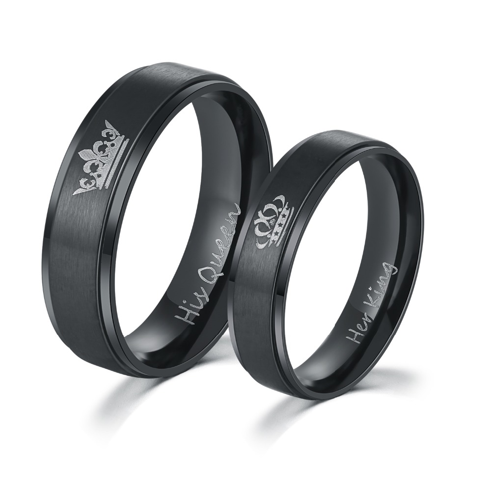 

Lover Ring His Queen Her King Stainless Steel Jewelry Couple Rings Wedding Ring Black
